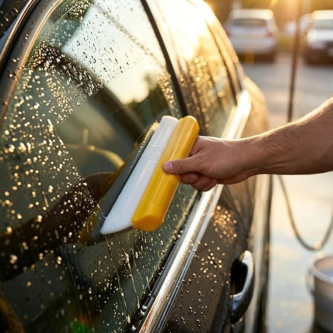 2 Pack 14 Inch Car Drying Squeegee, Yellow Flexible Silicone Water Blade for Window Shower, Auto T-Bar Rubber Wiper for Windshield & Bathroom