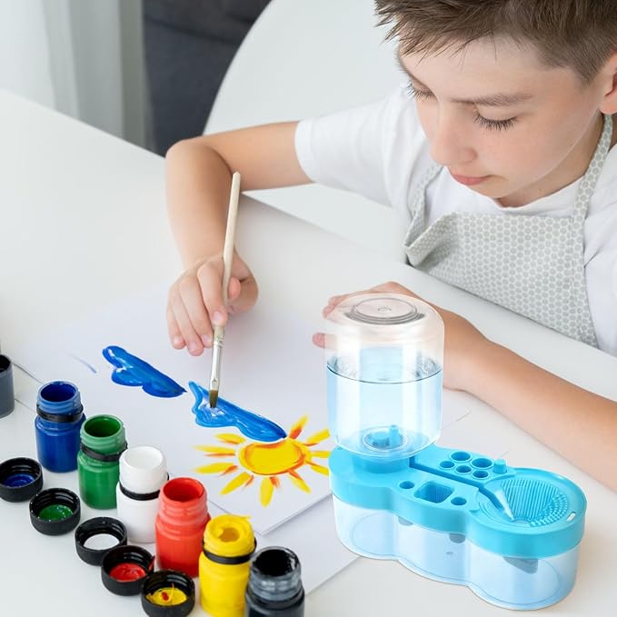 Paint Brush Cleaner for Kids Water Circulation Paint Brush with Drain Paint Water Dispenser with Palette Brush Holder Paint Brush Washer for Acrylic Painting Watercolor Art Supplies(blue)