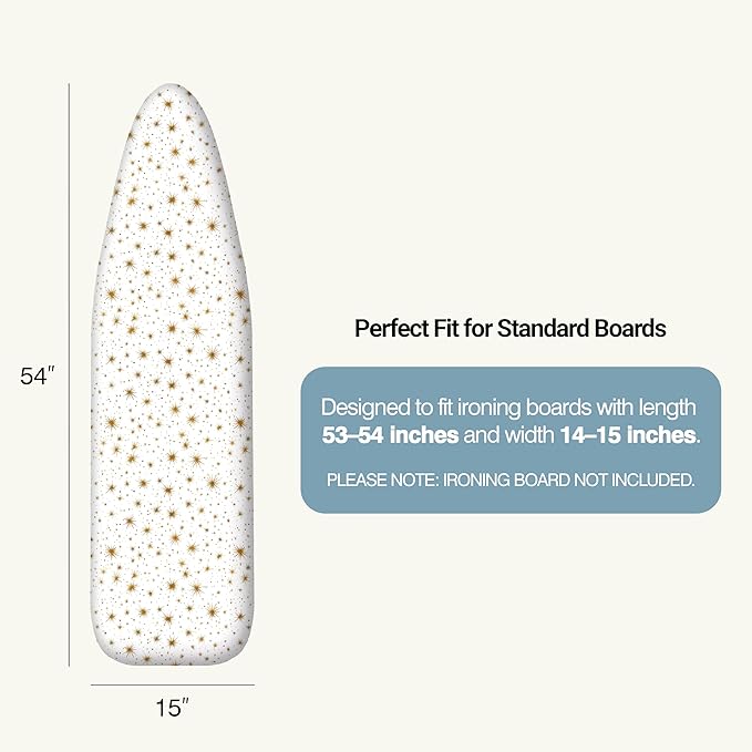 UniSimp Ironing Board Cover and Pad 15"x54" Extra Thick Natural Cotton, Scorch and Stain Resistant Padding, Standard Size Iron Board Cover with Fasteners Heavy Duty Elastic Edge, Heatproof Starlight