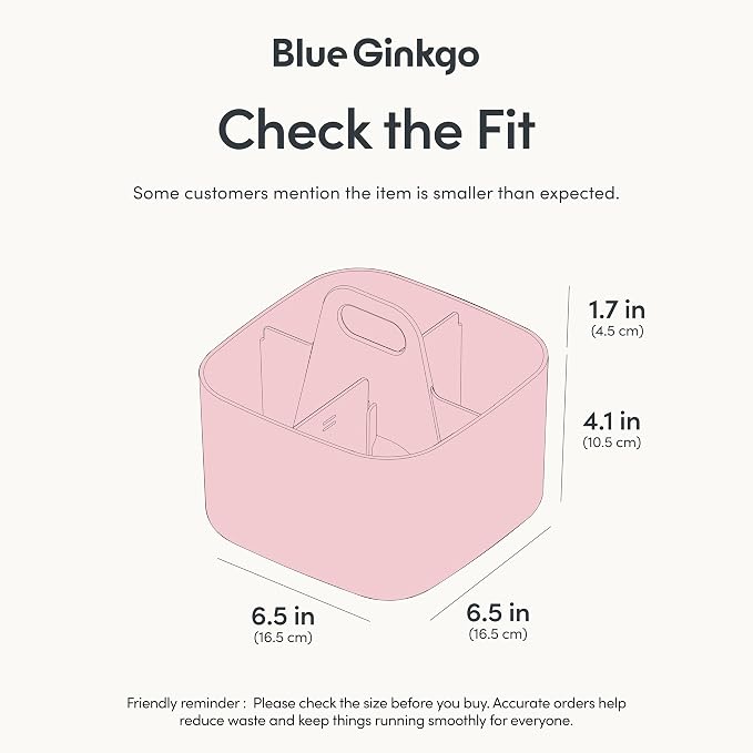 BLUE GINKGO Small Stackable Organizer Caddy – Korean-Made Portable Tote for Bathroom, Office, Crafts, or School Supplies (Square, Pink)