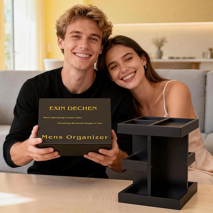 EXIN DECHEN Cologne Organizer for Men,Birthday Gifts for Men,Wooden Black | Easy Installation,360° Rotating,Boyfriend Husband Dad Gift Ideas,Mens Accessories for Desk,Bathroom Countertop,Vanity,Dresser