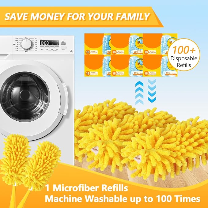 Reusable Chenille Duster Refill Compatible with Swiffer Duster | 360 Heavy Duty Dusters Refills - Washable Microfiber Ceiling Fan Duster for Swiffer Dusters, 4 Pack(Handle is Not Included)