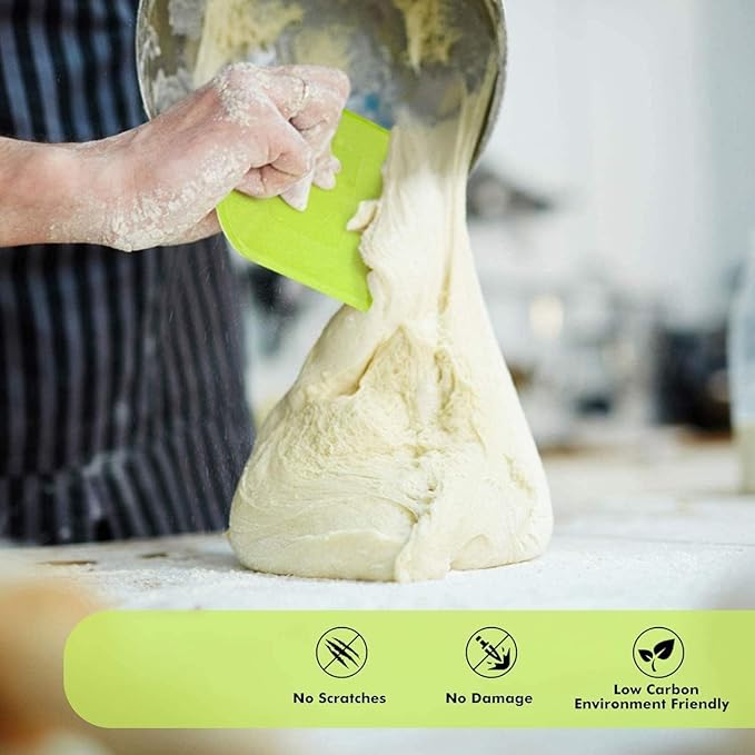 SURDOCA Dough Scraper Bench Scraper - 3P 10.6x6.7" Plastic Flexible Bowl Scraper, Sharp Edge & Angles Cake Scraper. Non-Slip Bakeware Decorating Tools Sculpting & Modeling Tools - Pure Yellow