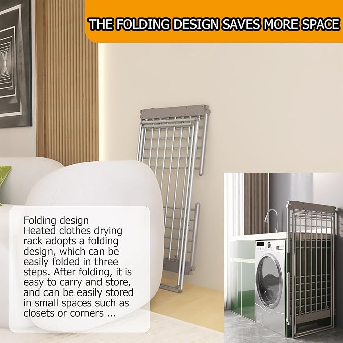 (1 Pack) tatatagear Heated Drying Racks for Laundry Heated Clothes Airer Electric Clothes Dryer Rack
