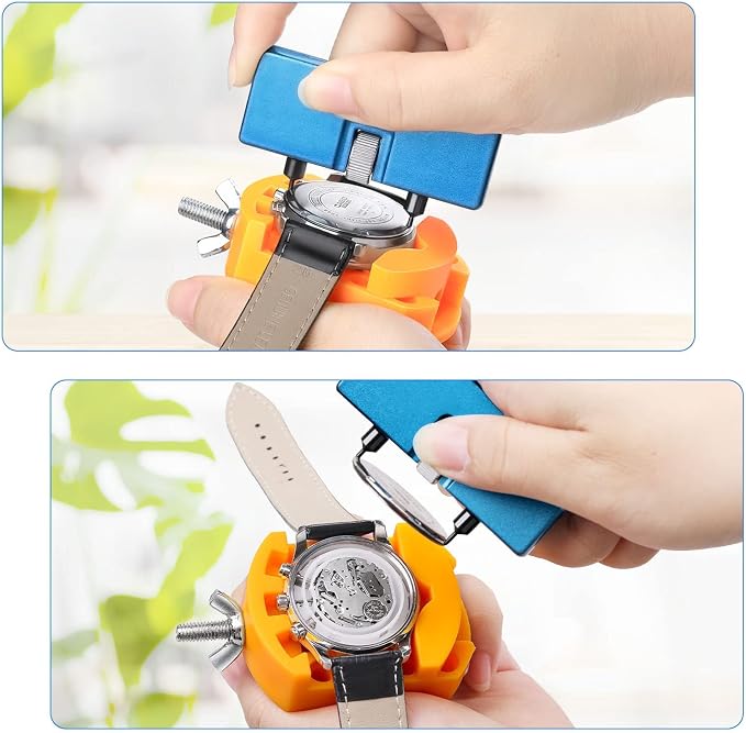 JOREST Watch Battery Replacement Tool Kit, Watch Wrench Back Remover for Rotate Open Watch Cover, Watch Case Opener Set with Watch Back Remover Holder, Only for Grooved Watches