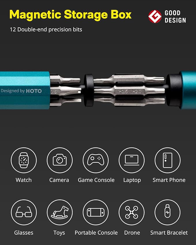 HOTO 24 in 1 Mini Screwdriver Set, Eyeglass Repair Kit, Dark Turquoise | Magnetic Torx Bit Set, EDC Pen Screwdriver for Electronics, Watches, Phones, Laptops, Cameras, Gadgets for Men