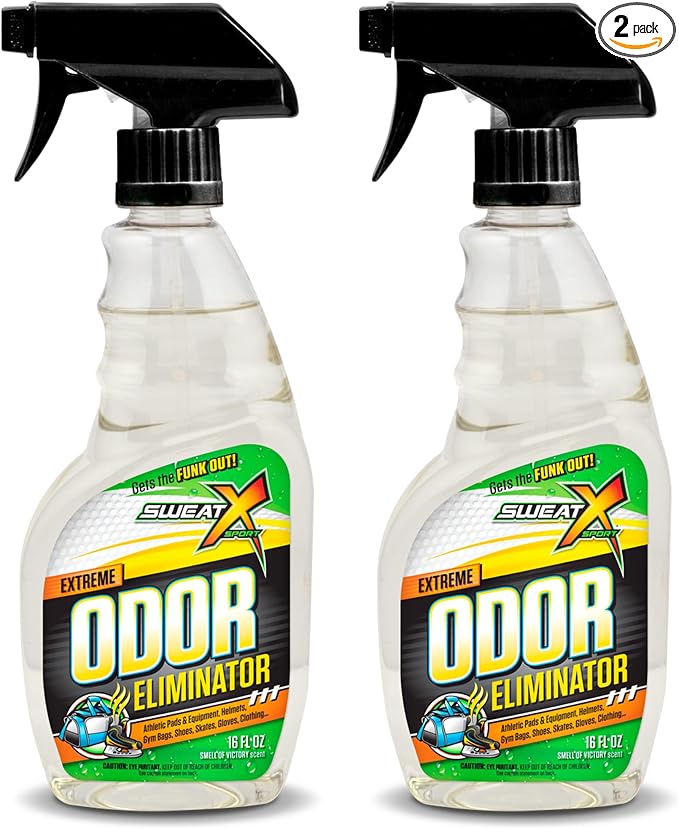 SWEATX Odor Eliminator Spray for Shoes and Clothes, 16 fl oz, 2 Pack | No Wash Multipurpose Deodorizer for Stinky Shoes, Gym Bags and Sports Equipment, Concentrated Non Toxic Formula