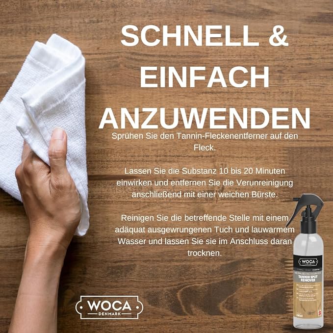 WOCA Denmark Tannin Spot Remover - Removes Black Stains and Rings On Wood Furniture, Wood Cabinets, Wood Floors and Millwork - 9oz