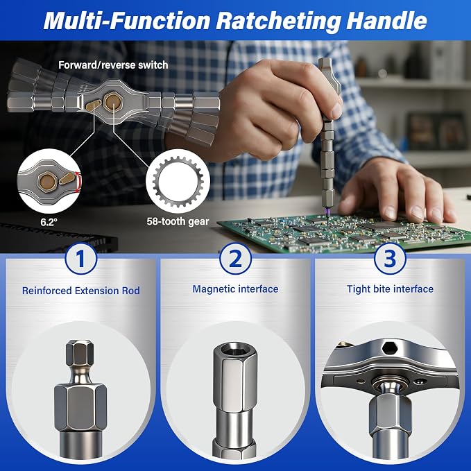 42 in 1 Magnetic Ratcheting Screwdriver Set, Precision Repair Tool Kit with S2 Steel Bits & Aluminum T-Handle, Multi Bit Screwdriver Set for PC, Electronics, Furniture, Bicycle & DIY