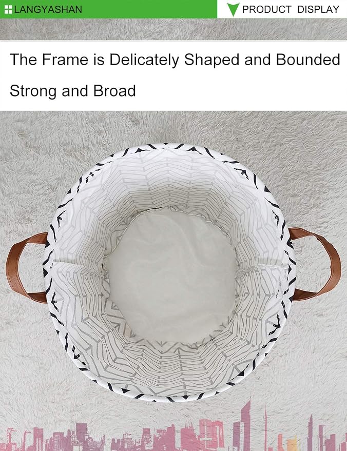 Round Laundry Basket Collapsible Storage Hamper Organizer Geometric Circle | Waterproof Canvas Foldable Baskets with sturdy Handles Multi-scene Organizer for Home Play Bedroom Gift Bin