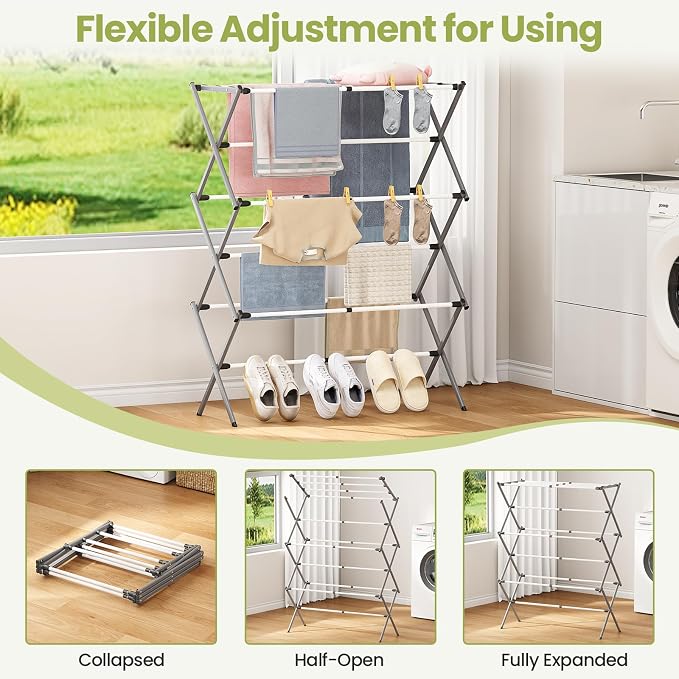 PEXCHASER Oversized Clothes Drying Rack, 45.28"H × 14.57"D