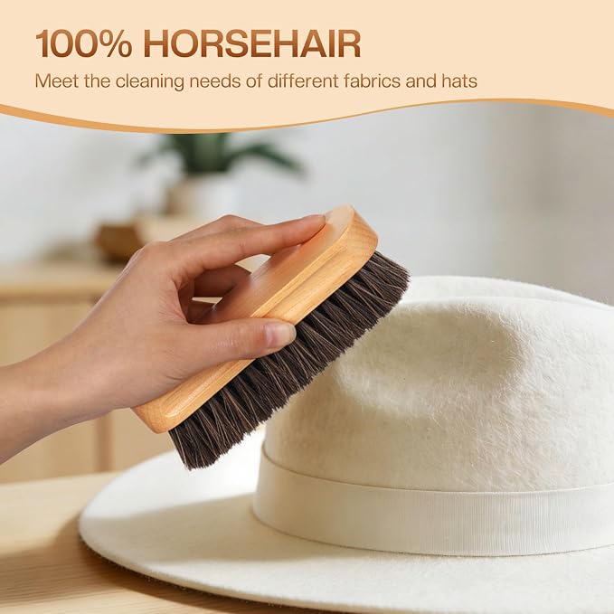 4 Pcs Horsehair Felt Hat Brush Kit with Cleaning Sponge Cowboy Clean Hat Wood Fedora Hat Cleaning Set Baseball Cap Lint Brush Remove Dust for Hair Furniture Suits Clothes(Style G)