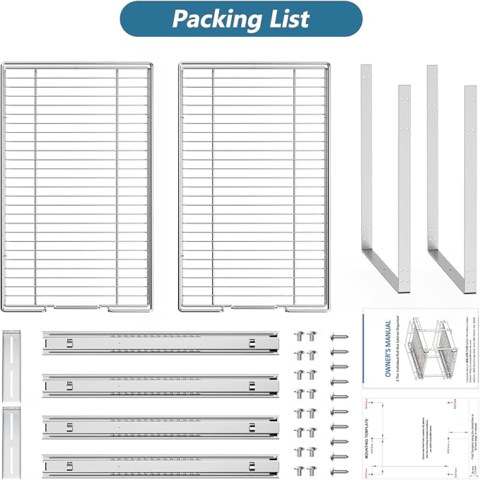 LOVMOR 2 Tier 5½" W x 21½" D, Individual Pull Organizer Kitchen Cabinet Storage Sliding Shelves