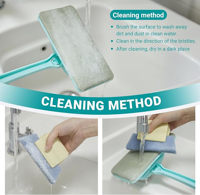 Window Screen Cleaner, Mesh Screen Cleaning Brush Kit with Track Brush | Complete kit: 7.1" bristle brush for screens, 3 groove brushes for tracks, 6 reusable pads, 14.8" handle. Wet/dry dual-use