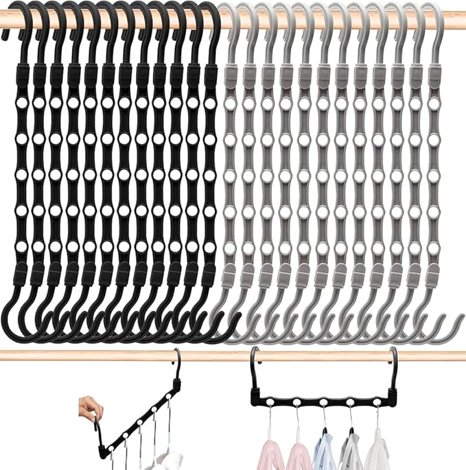 24 Pack Closet Organizers and Storage, Stronger Space Saving Hangers | Clothes Hanger, 5 Holes, Closet Storage, College Dorm Room Essentials for Girls Guys, Magic Home Organization
