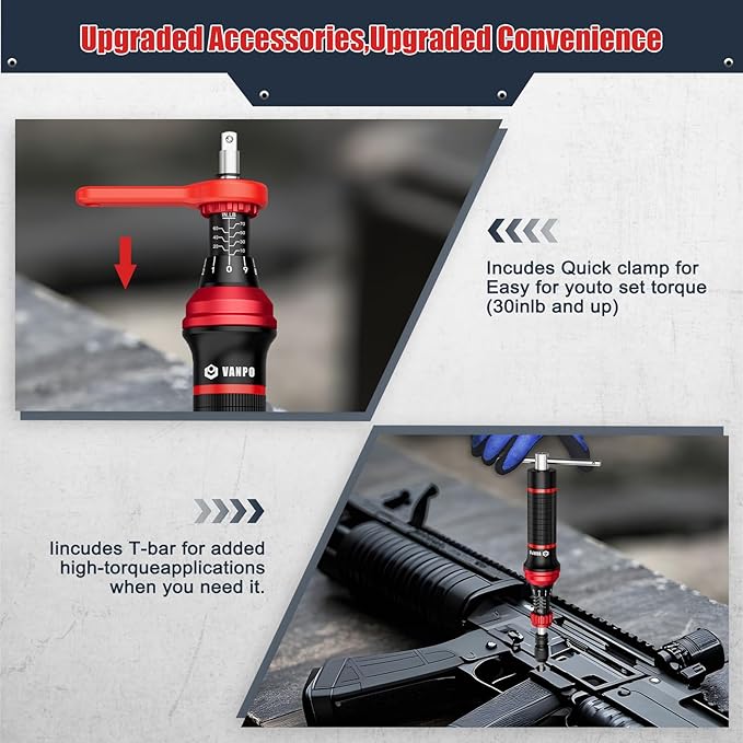 VANPO Torque Screwdriver, 10-70 In-lb, 24 Piece, Click Style for Gunsmith | 1 in-lb Increment, Grip ergonomics, 1/4 Inch Torque Wrench Screwdriver Set with S2 Bits for Electronics,Bike & Mounting