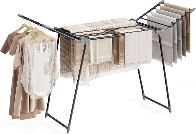 APEXCHASER Clothes Drying Rack, Large Capacity Drying Rack, 69" L, Black | No Assembly, 69" X 22.4" X 40", 37lbs Hold, Foldable Drying Rack Clothing, Sturdy Metal Frame, Laundry, Indoor & Outdoor Use