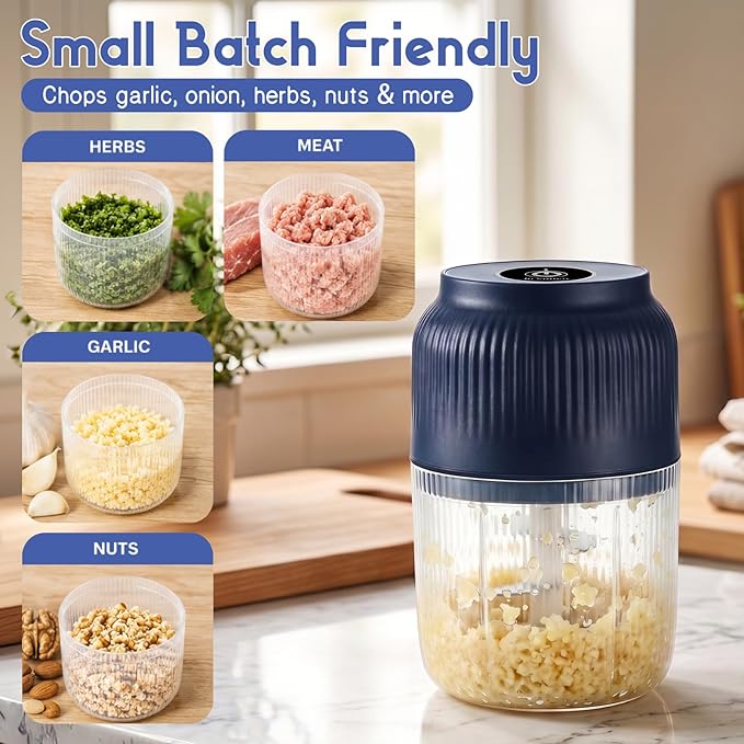 Electric Garlic Chopper, 2026 New Mini Food Processor & Food Chopper for Kitchen, Portable Cordless Garlic Mincer with 6 Stainless Steel Blades, Small Vegetable Chopper for Onion Salad (400ML White)