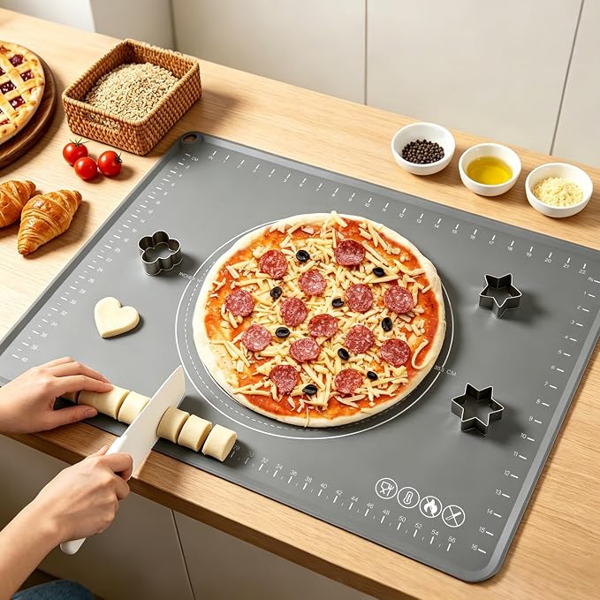 Extra Large Silicone Pastry Mat 20" x 28", Thick Baking Mat with Measurements and Edge Heightening, Non-Slip Food Grade Silicone Pad for Dough Kneading, Rolling Pie Crust, and Countertop Protection