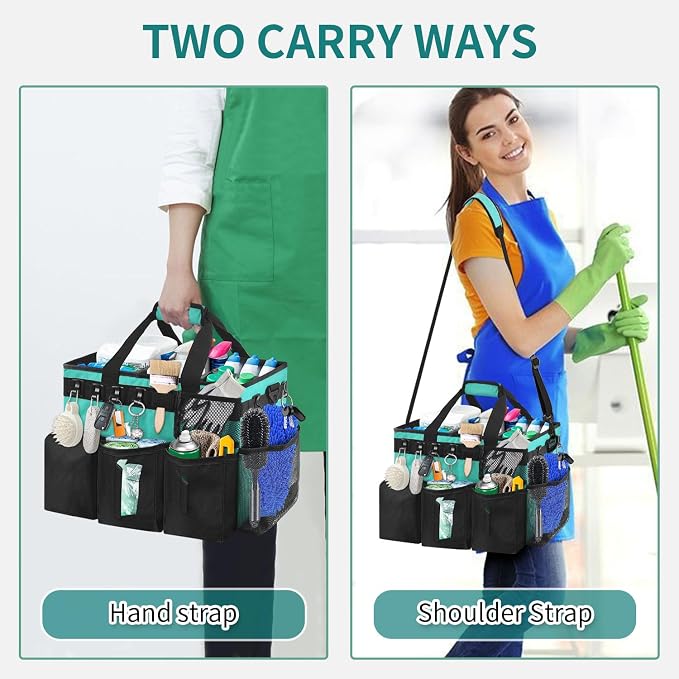 Compact Wearable Cleaning Supplie Bag with Handle Shoulder Straps | Green Cleaner Caddy, Nylon Wear Resistant & Durable, Multiple Pockets Well Organized for Housekeepers, Horse, Cleaners