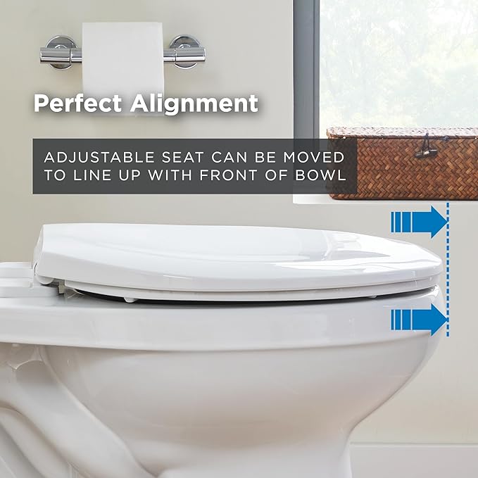 Gerber Elongated Toilet Seat with Cover, Soft Close, No Slam, Quick & Easy Install, Heavy-Duty Plastic, Adjustable Fit for Standard Elongated Toilets, Durable & Fade-Resistant, Biscuit G009921309
