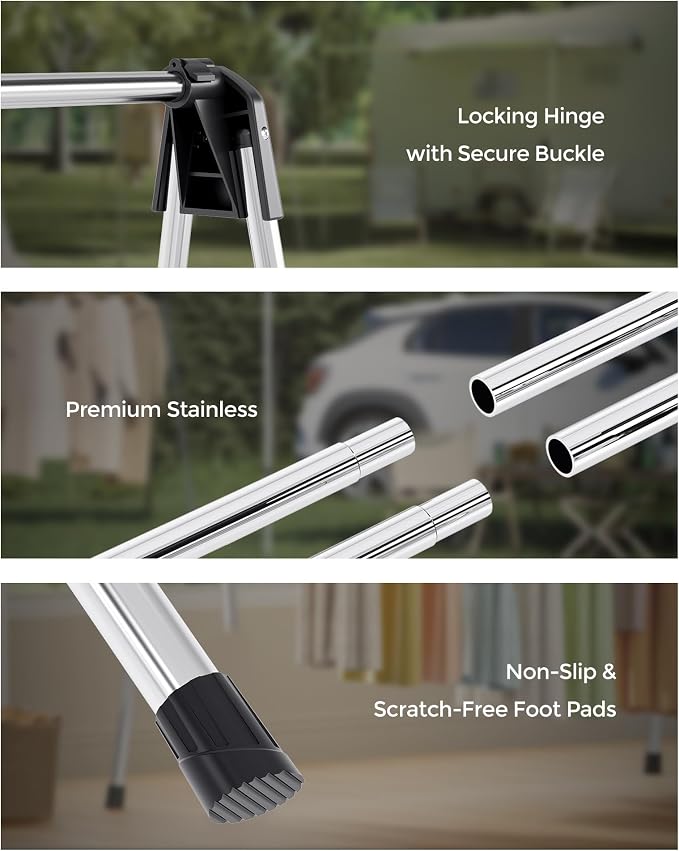 APEXCHASER Clothes Drying Rack Foldable, Portable Clothes Airer, 48" H | Stainless Steel, Folds Flat to Storage, Lightweight Design, Non-slip Feet, Easy to Carry, Versatile for Room/Balcony/Dorms