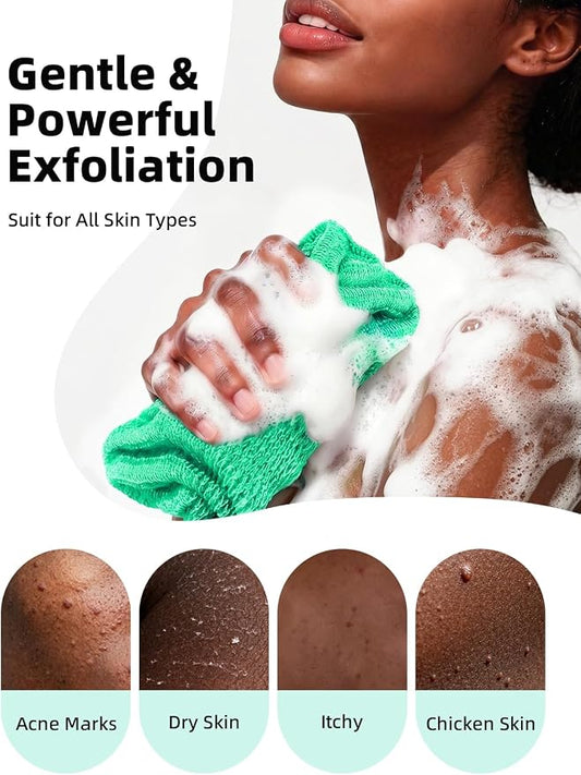 Cleangor 2Pcs African Net Sponge Authentic with Knots - Exfoliating Body | Scrubber for All Skin Types, African Bath Sponge, Wash Cloth, Gentle Exfoliation Shower Rag for Women Daily Use
