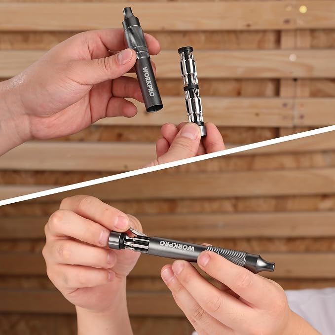 WORKPRO 24 in 1 Multi Bit Mini Screwdriver Set Magnetic, Grey | Manual Pen Screwdrivers, Tough S2 Steel Small Screwdriver Bits for Eyeglass, Watch, Laptop, Phone, Jewelry and Electronic