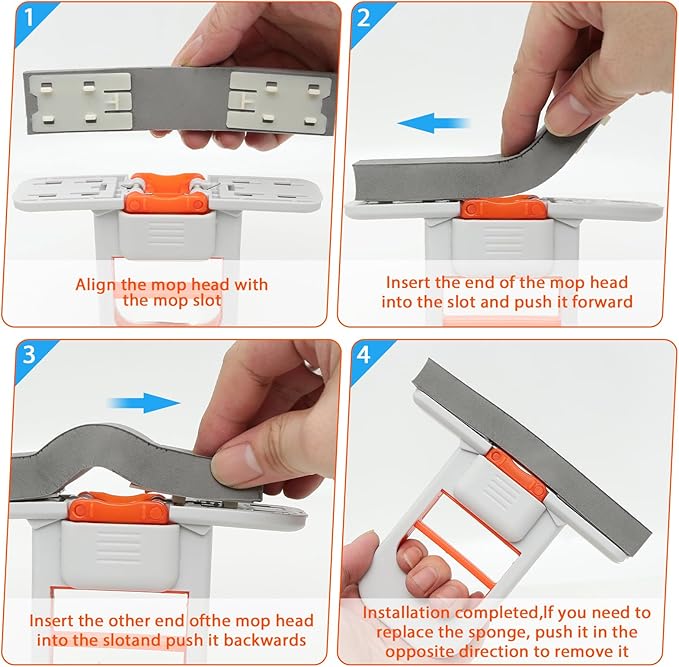 Self Squeezing Mini Mop, Orange Small Sponge Mop, Wet and Dry Use Cleaning System, Foldable Desktop Mop, One-Hand Squeeze Handle and Replaceable Head