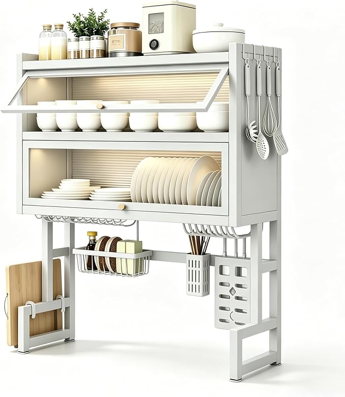 Over Sink Dish Drying Rack, Iron Over The Sink Dish Rack, Over Sink Rack, for Dishes, Glasses, Bowls, Cutlery White 41.33in