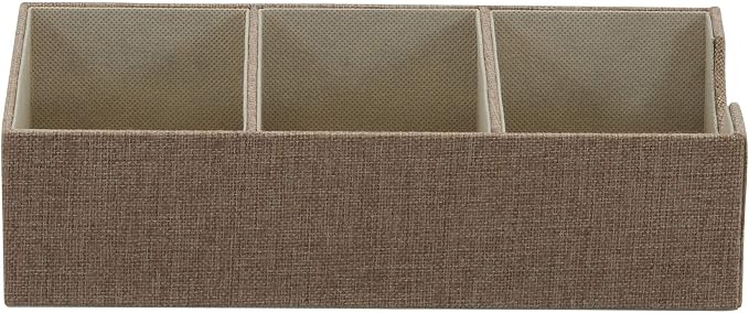 Household Essentials Brown 722-1 Deep 3 Section Drawer Organizer Box for Storage | 12 in x 6.13 in x 3.13