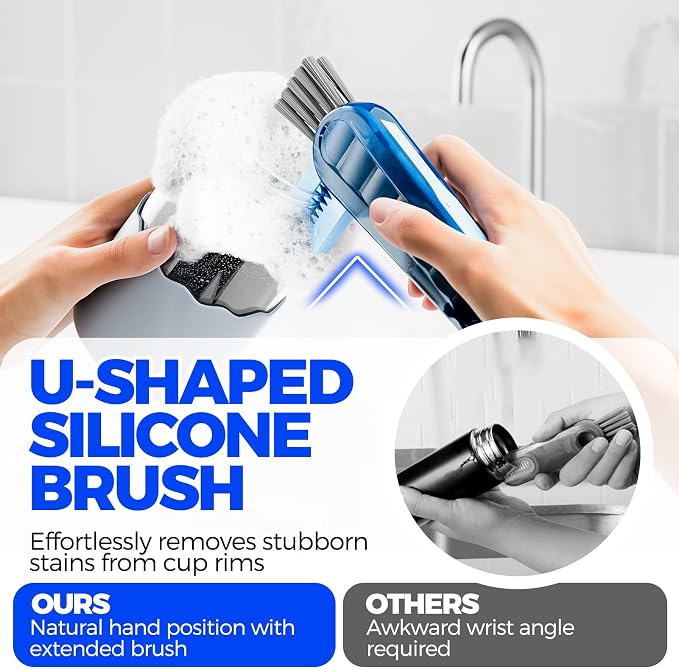 Holikme 6 Pack 4 in 1 Cup Lid Cleaning Brush 3 Straws Bottle Brush,Navy | 4 in 1 Cup Lid Cleaning Brush Multifunctional Bottle Brush, Silicone Cup Lid Gap Cleaner, Bristle Crevice Cleaning Brush