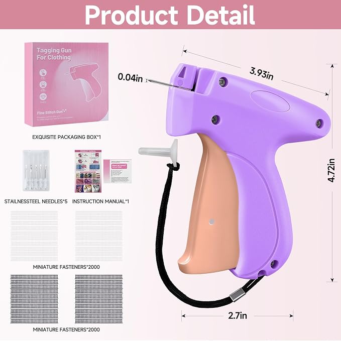 Sewing Gun Tag Stitch Gun for Clothes - Purple/Pink Color Versatile Stitching Gun for Hemming Pants Repairing Seams and More