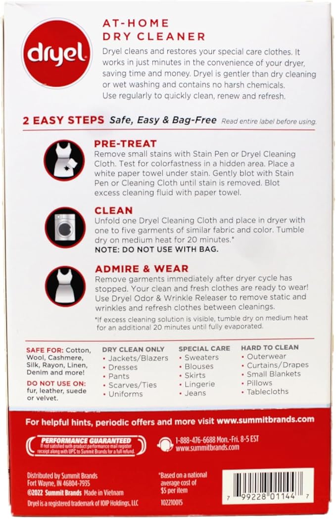 Dryel At-Home Dry Cleaner Kit, Gentle Laundry Care for Special Fabrics and Dry-Clean-Only Clothes, 5 Loads - 2 Pack