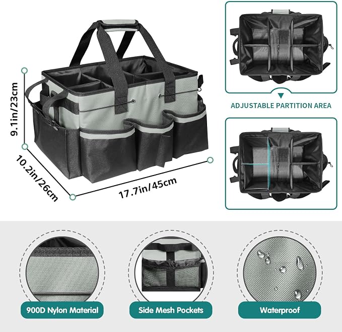 Compact Wearable Cleaning Supplie Bag with Handle Shoulder Straps | Gray Cleaner Caddy, Nylon Wear Resistant & Durable, Multiple Pockets Well Organized for Housekeepers, Horse, Cleaners