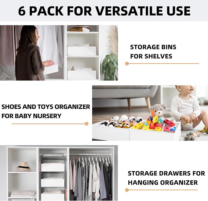 Criusia Drawer Organizer Clothes 6 Pack White- Dresser Organizer Bins for Closet Bedroom - Baby Clothes Organizers and Storage for Nursery Organization -Sock Underwear Drawer Organizer Divider