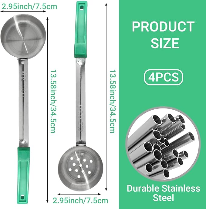 4PCS 4 oz Portion Control Serving Spoons,Measuring Ladle Scoops Food Utensils,Proportion Manage Slotted and Unslotted Scoops for Weight Loss/Kitchen(Green)