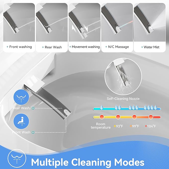 Smart Toilet with Bidet Built-in for Small Bathroom,One Piece Toilet with Self-Clean, Heated Seat,Warm Water Sprayer & Dryer,Blue Night Light,Auto Flush, Manual Soft-Close Seat&Lid