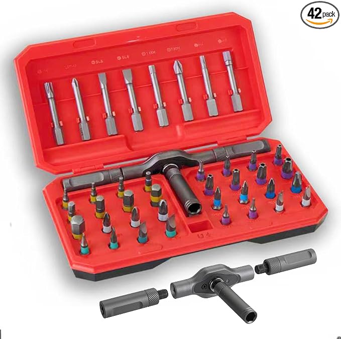42 in 1 Magnetic Ratchet Screwdriver Set with Detachable T-Handle | S2 Steel Multi Bits, DIY Ratchet Screwdriver Tool Kit with Compact Case for Electronics, Appliances, Furniture, Home Repair