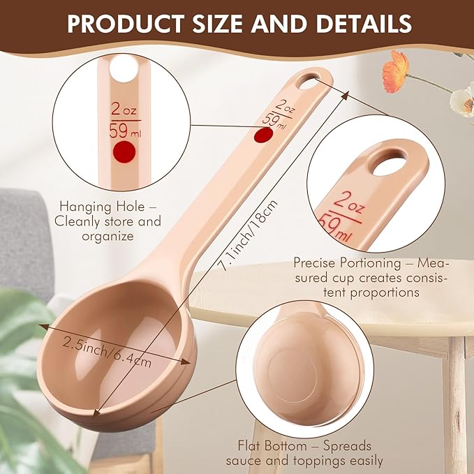 Teenyyou 10 Pcs 2 oz Foodservice Products Measure Spoon with Short Handle Measuring Scoop Miser Food Grade Solid Portion Control Spoon for Oatmeal Creatine Coffee Grains Spices Powders(Beige)