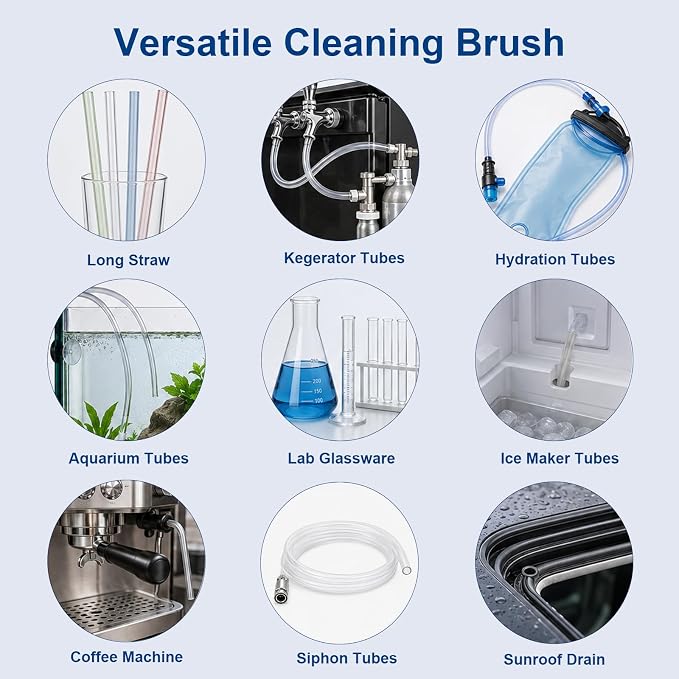 40 Inches 4-Pack Extra Long Cleaner Brush Set, Stainless Steel Pipe Cleaner Brushes for Straws, Kegerator Tubes, Siphon Hoses, Feeding Tubes, Sunroof Drains, Ice Maker Hoses, and More
