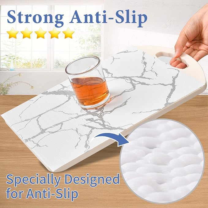 Drawer and Shelf Liner for Kitchen Cabinet: 12 in X 30 Ft Non Slip | Waterproof Shelf Paper Non Adhesive Refrigerator Liners Silver Marble Easy Liners for Bathroom with Knife Tape Measure
