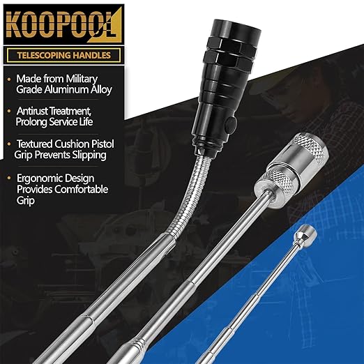 Telescoping Magnetic Pickup Tool Set, Inspection Mirror Telescoping, LED Flashlight, Cool Gadgets for Men, Father’s Day Gift, Gifts for Dad, Husband, Kids, Boyfriend, Magnet Stick (Blue)