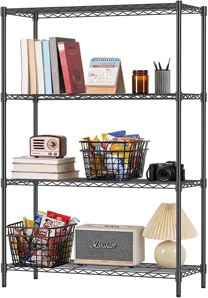 36" L×14" W×54" H Commercial Wire Shelving Unit Metal Shelf with 4 Tier Adjustable Layer Rack Strong Steel for Restaurant Garage Pantry Kitchen Garage，Black