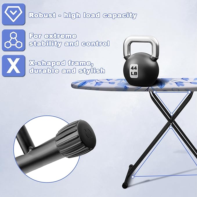 Ironing Board, Compact Ironing Board 13x43 Ironing Area with Extra Thick Heavy Duty Padded Cover, Stable Structure, Easy to Fold,Iron Mat, Brown