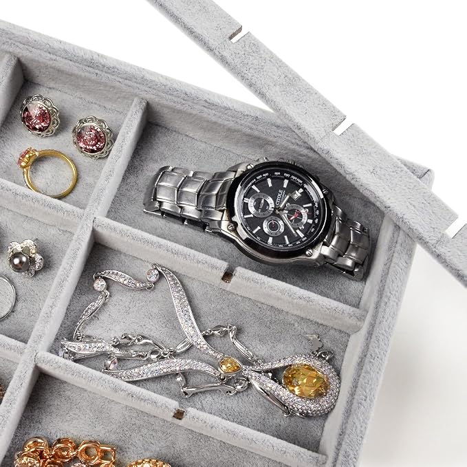 Oirlv Velvet Jewelry Tray for Drawer,Rings Earrings Organizer,24 Grids | Stackable and Portable, Ideal for Retail Showcase, Trade Shows and Personal Jewelry Collection,Fits Nicely in Dresser Drawer