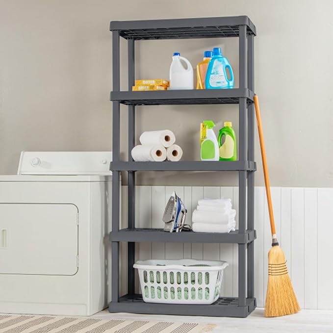 Sterilite 5 Shelf Unit, Heavy-Duty Shelving Storage Rack for Home and Garage, Gray - Multipurpose Plastic Organizer Shelves for Smart Organization | Freestanding Organizer with 150 lb Capacity Per Shelf for Kitchen, Bathroom, Garage, Basement, Pantry &...