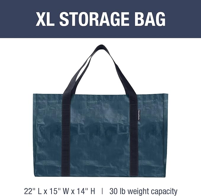 CleverMade XXL Storage Basket Tote, 76L, 2 Pack, Ocean | Open tops speed loading for groceries, laundry, or beach gear. Reinforced handles manage big loads, then bags fold flat.