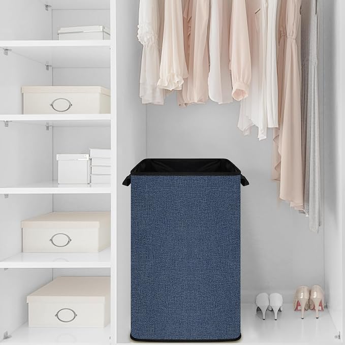 SNIGJAT Large Laundry Basket, 80 L Collapsible Tall Hamper with Handle Blue | Dirty Clothes Hamper for Bedroom, Rectangular Sturdy Laundry Basket for College, Dorm, Towels, Toys