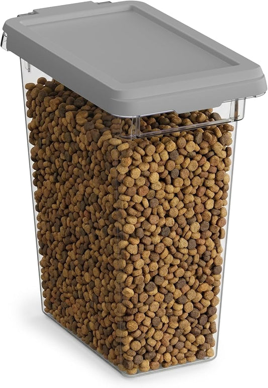 Mighty Tuff 8 lb Dog Food Container with Secure Lid Clasp, Airtight Cat Food Bin, Clear Plastic Pet Food Storage Container with Lid for Kitchen Pantry Organization